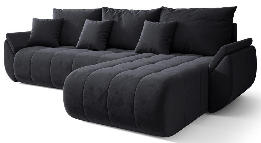 SELSEY Narożnik z funkcją spania Romuldi L-kształtny prawostronny z pojemnikiem antracytowy welur hydrofobowy