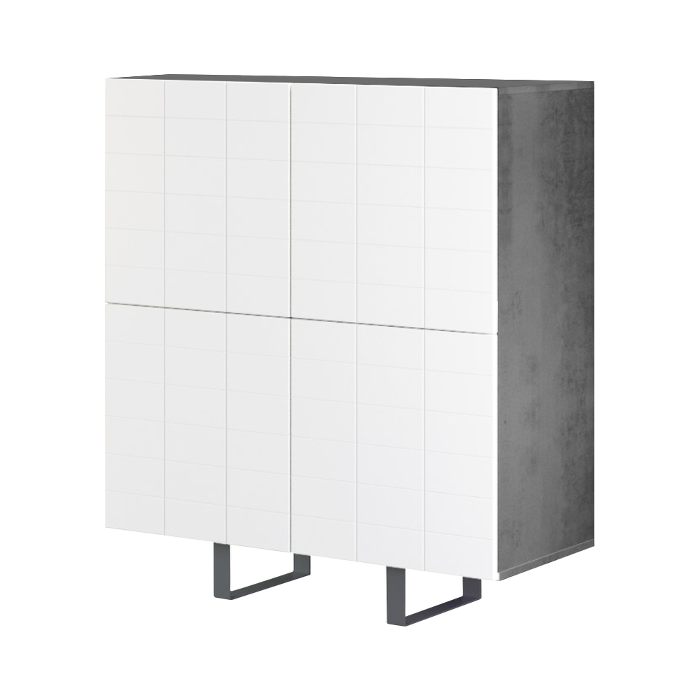 SELSEY Włoska komoda czterodrzwiowa Antoinettie 110 cm z przetworzonych butelek PET Beton/Biały