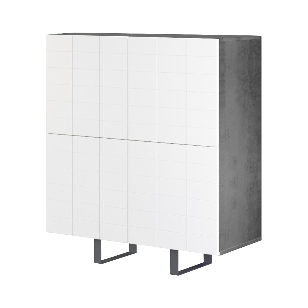 SELSEY Włoska komoda czterodrzwiowa Antoinettie 110 cm z przetworzonych butelek PET Beton/Biały