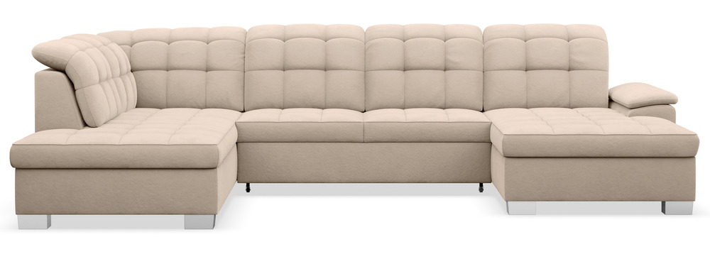 SELSEY Narożnik z funkcją spania Jamaal U-kształtny prawostronny z pojemnikiem beżowy welur hydrofobowy