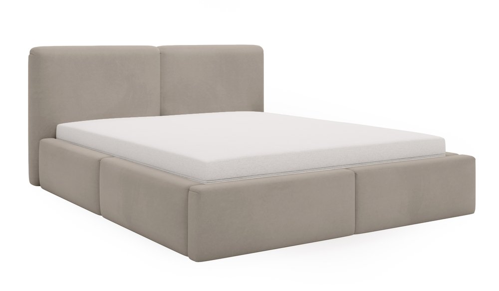 SELSEY Łóżko tapicerowane 140x200 cm Papillo z pojemnikiem stelaż metalowy ciemnobeżowe welur