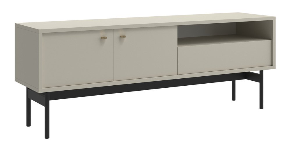 SELSEY Szafka RTV dwudrzwiowa Olar z szufladą i wnęką 154 cm kaszmir