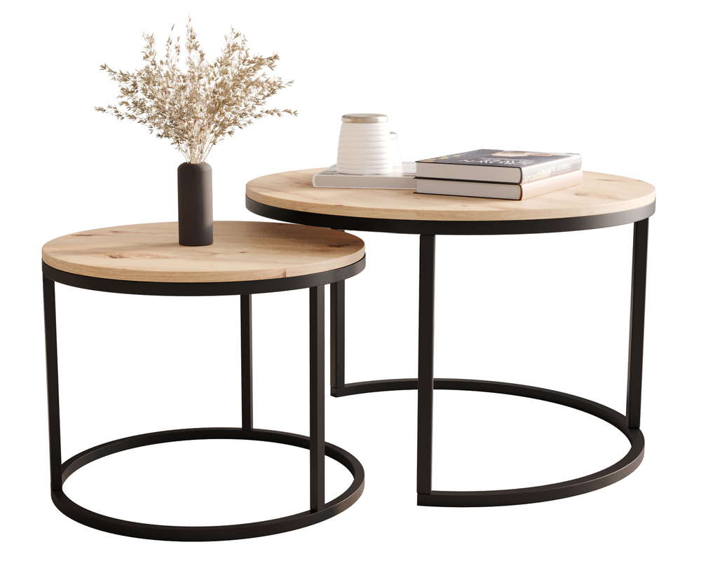 SELSEY Zestaw dwóch stolików kawowych Sabello okrągłe 70 i 50 cm dąb artisan