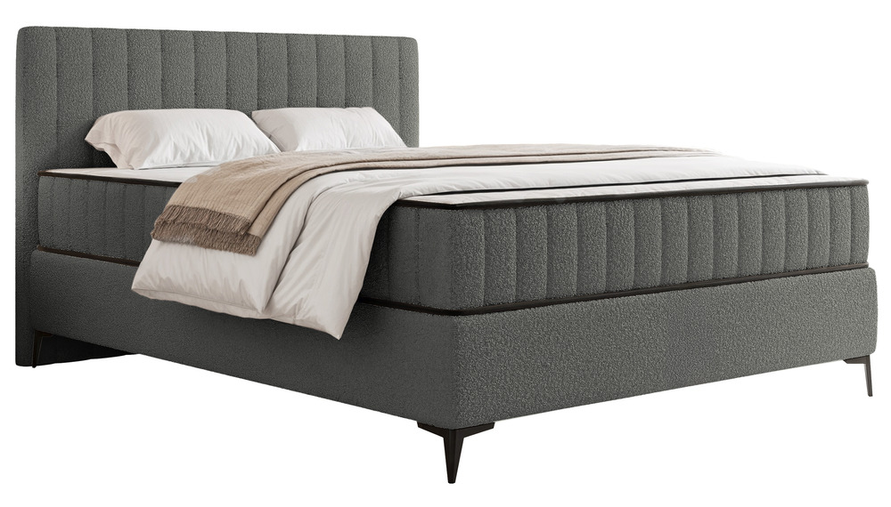 SELSEY Łóżko kontynentalne 140x200 cm Mufasso z pojemnikiem ciemnoszare boucle