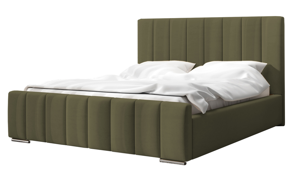 SELSEY Łóżko tapicerowane 180x200 cm Makonis z pojemnikiem i drewnianym stelażem z podnośnikiem sprężynowym oliwkowe welur