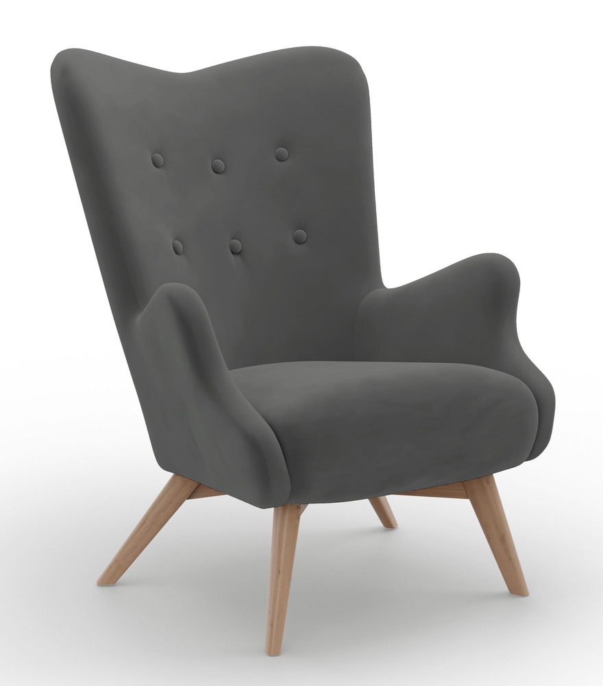 SELSEY Fotel wypoczynkowy uszak Owlly ciemnoszary welur