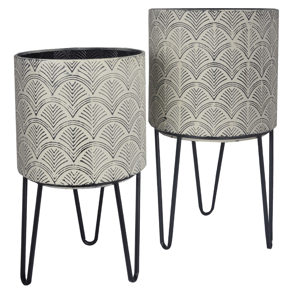 SELSEY Zestaw dwóch doniczek Viently biało-szare