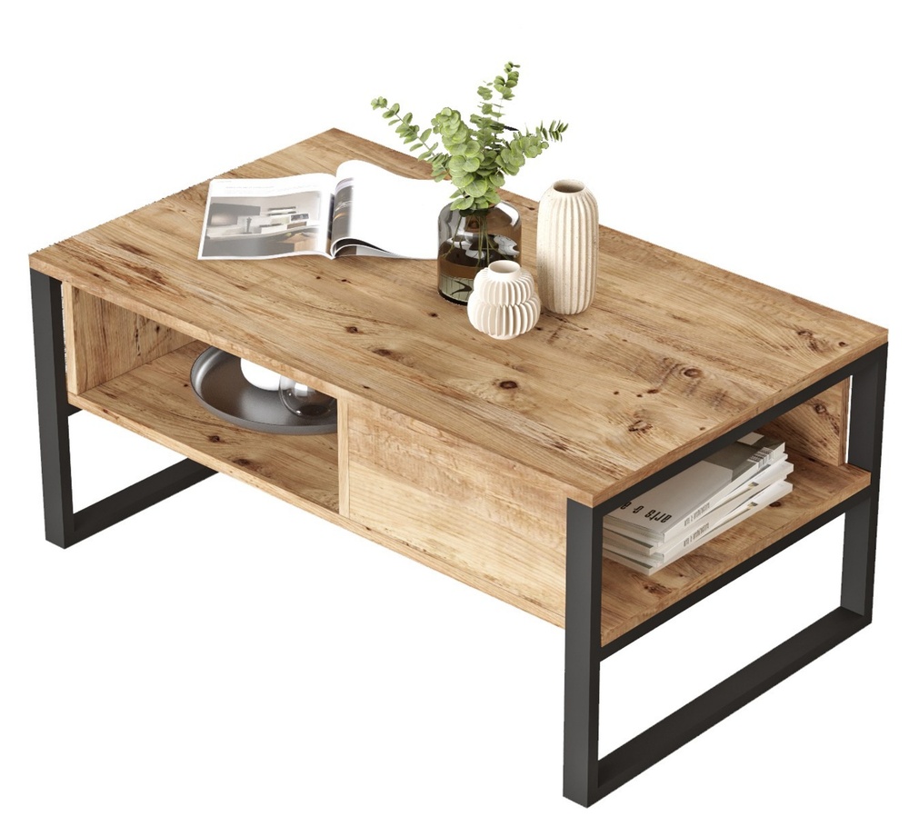 SELSEY Stolik kawowy prostokątny Diffodes 100x59 cm sosna/czarny