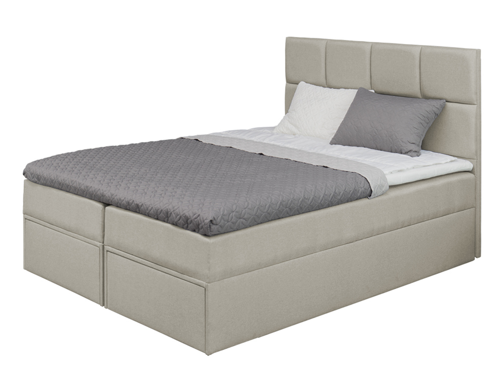 SELSEY Łóżko kontynentalne 140x200 cm Tokio z pojemnikami i szufladami szarobeżowe welur hydrofobowy