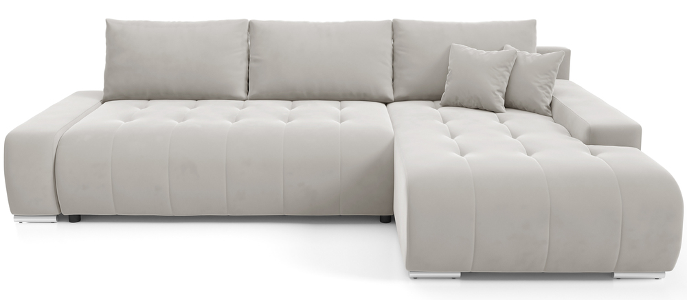 SELSEY Narożnik z funkcją spania Magliano L-kształtny prawostronny z pojemnikiem szarobeżowy welur