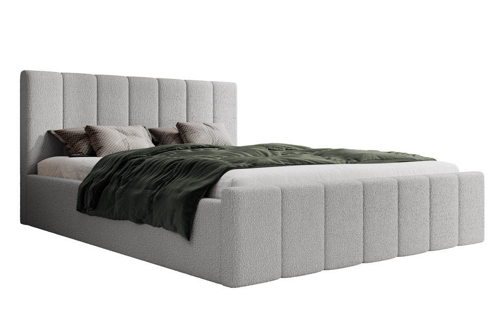 SELSEY Łóżko tapicerowane 160x200 cm Neroma szare z pojemnikiem stelaż metalowy boucle nogi czarne