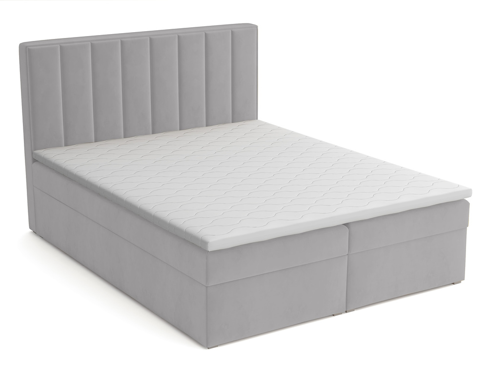 SELSEY Łóżko kontynentalne 140x200 cm Rinus z pojemnikami i topperem jasnoszare welur