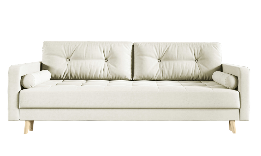 SELSEY Kanapa rozkładana trzyosobowa Lafia kremowa z pojemnikiem welur hydrofobowy