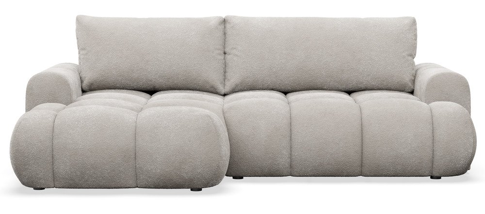 SELSEY Narożnik z funkcją spania Ombo Mini L-kształtny lewostronny z pojemnikiem szarobeżowy boucle