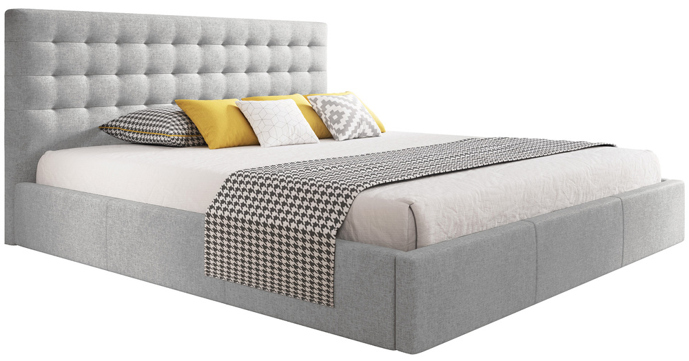 SELSEY Łóżko tapicerowane 140x200 cm Veramo z pojemnikiem jasnoszare plecionka