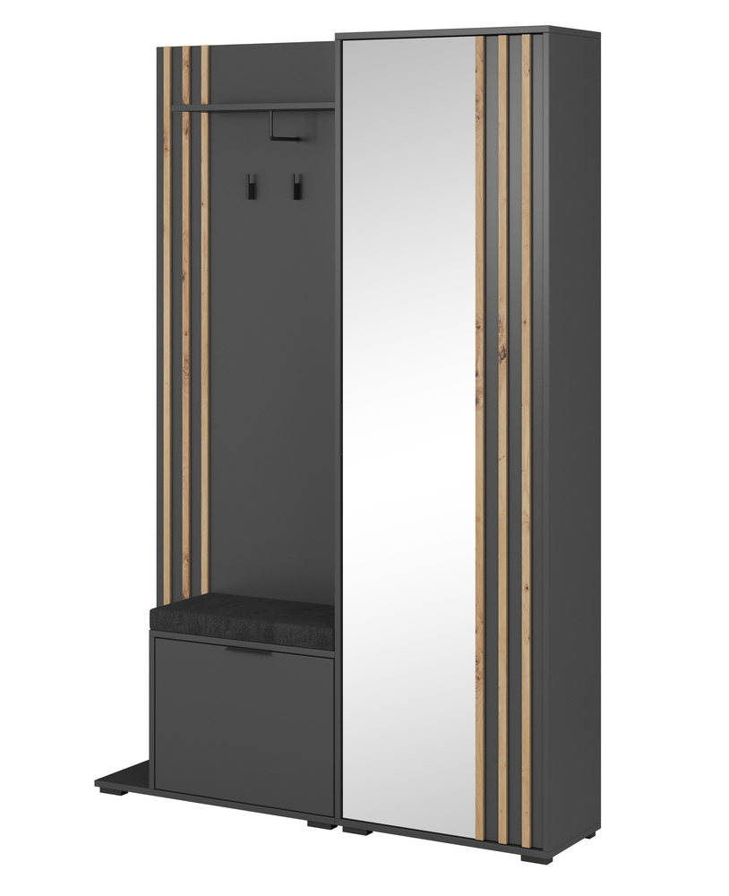 SELSEY Zestaw do przedpokoju Karette z lustrem i siedziskiem Grafit/Dąb artisan lamele