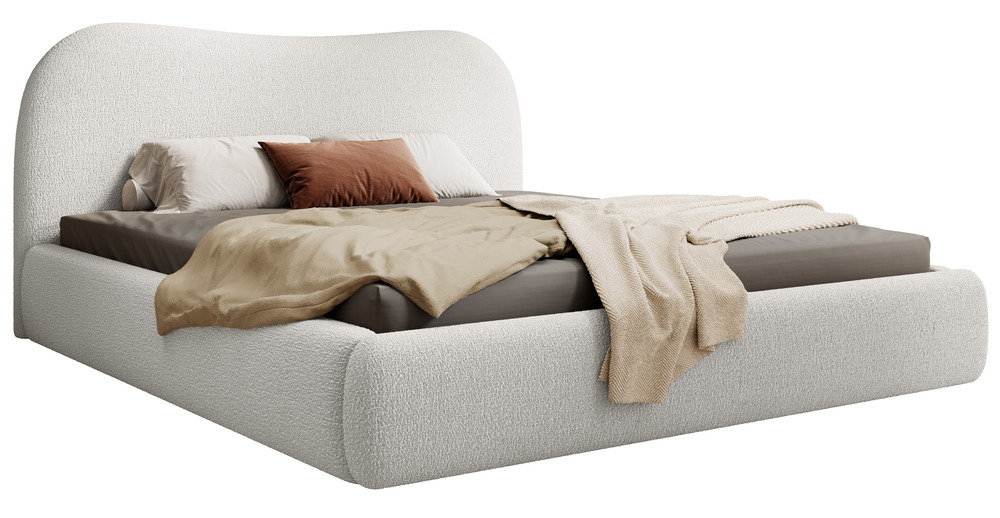 SELSEY Łóżko tapicerowane Simsalo 140x200 cm z pojemnikiem kremowe boucle