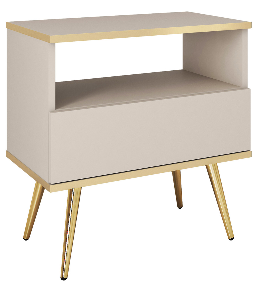 SELSEY Szafka nocna Glinte z szulfadą 54 cm beżowa ze złotymi nogami