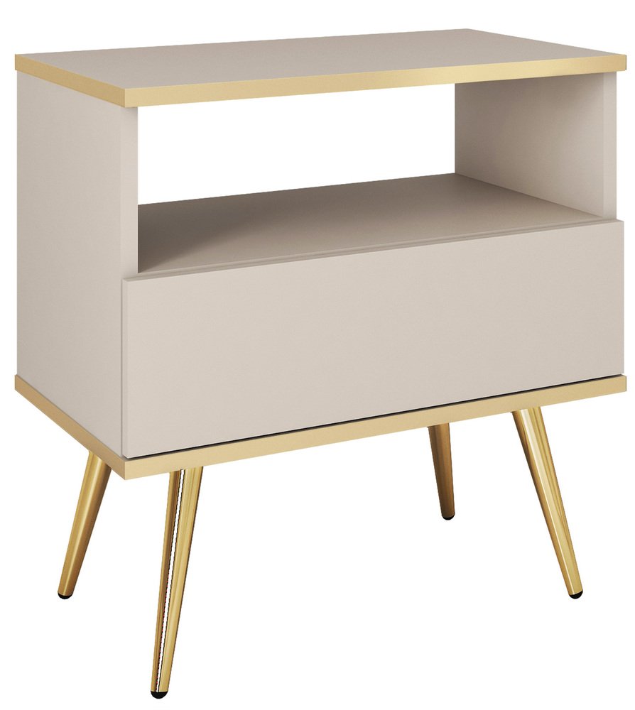 SELSEY Szafka nocna Glinte z szulfadą 54 cm beżowa ze złotymi nogami