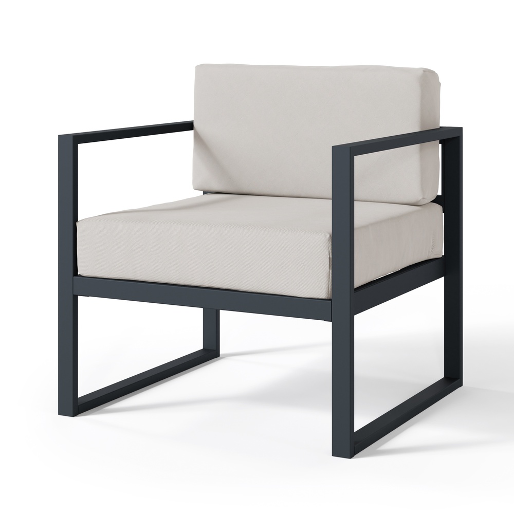 SELSEY Fotel ogrodowy Dywilly w tkaninie hydrofobowej szary/ czarny stelaż