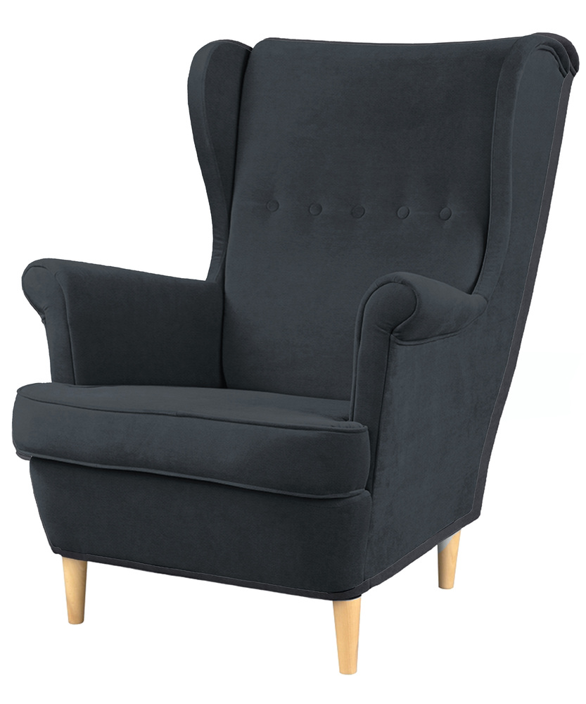 SELSEY Fotel uszak Malmo antracytowy welur łatwoczyszczący na bukowych nóżkach
