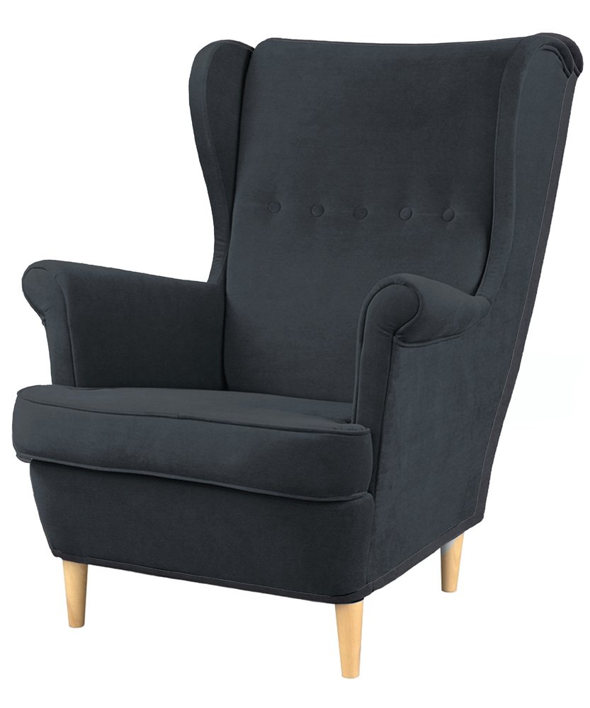 SELSEY Fotel uszak Malmo antracytowy welur łatwoczyszczący na bukowych nóżkach