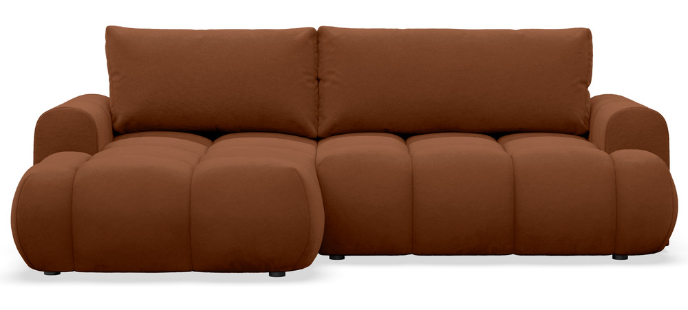 SELSEY Narożnik z funkcją spania Ombo Mini L-kształtny lewostronny z pojemnikiem miedziany welur hydrofobowy