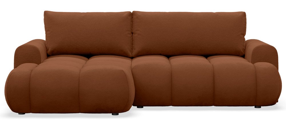 SELSEY Narożnik z funkcją spania Ombo Mini L-kształtny lewostronny z pojemnikiem miedziany welur hydrofobowy