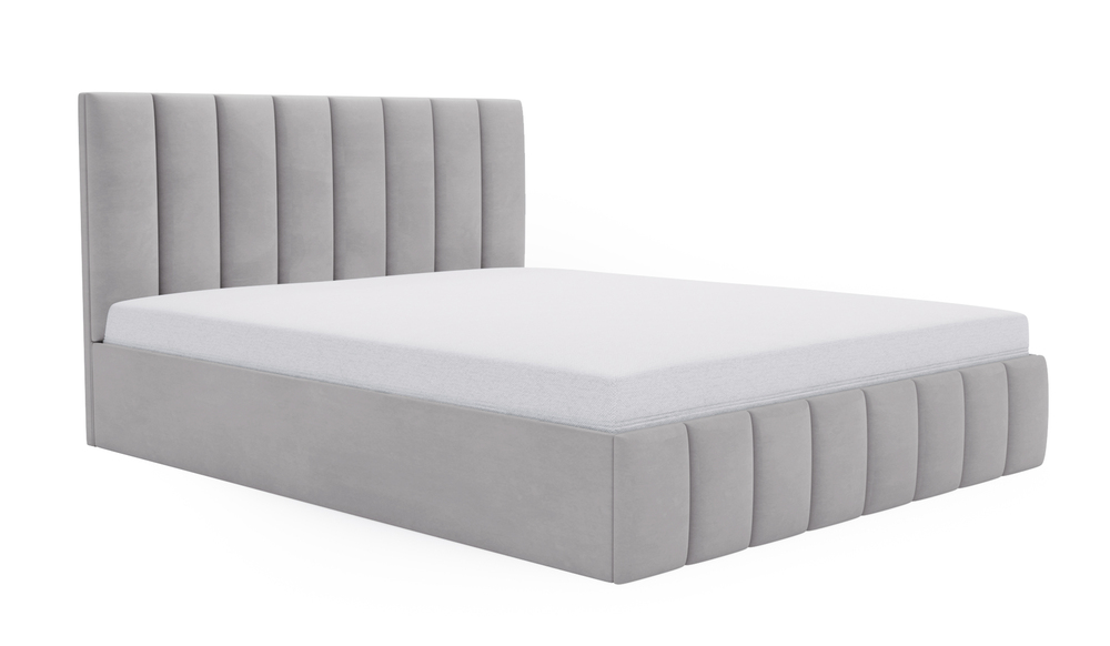 SELSEY Łóżko tapicerowane 140x200 cm Buenio z pojemnikiem jasnoszare velvet hydrofobowy