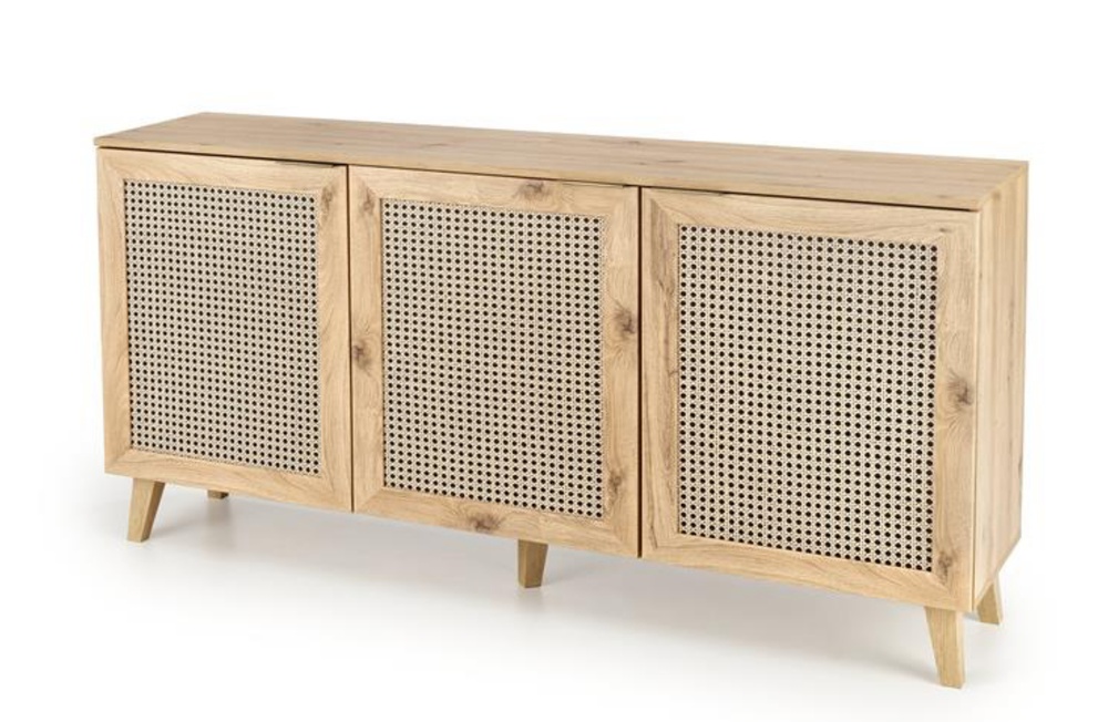SELSEY Komoda trzydrzwiowa Trivilla dąb artisan/ plecionka wiedeńska