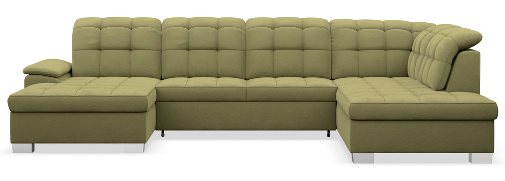 SELSEY Narożnik z funkcją spania Jamaal U-kształtny lewostronny z pojemnikiem oliwkowy welur hydrofobowy