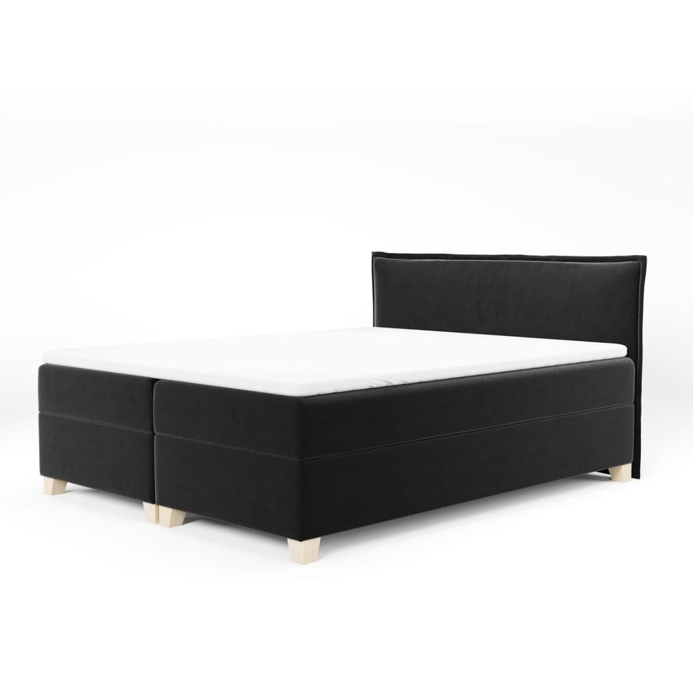 SELSEY Łóżko kontynentalne 140x200 cm Froncle z pojemnikami i topperem czarne