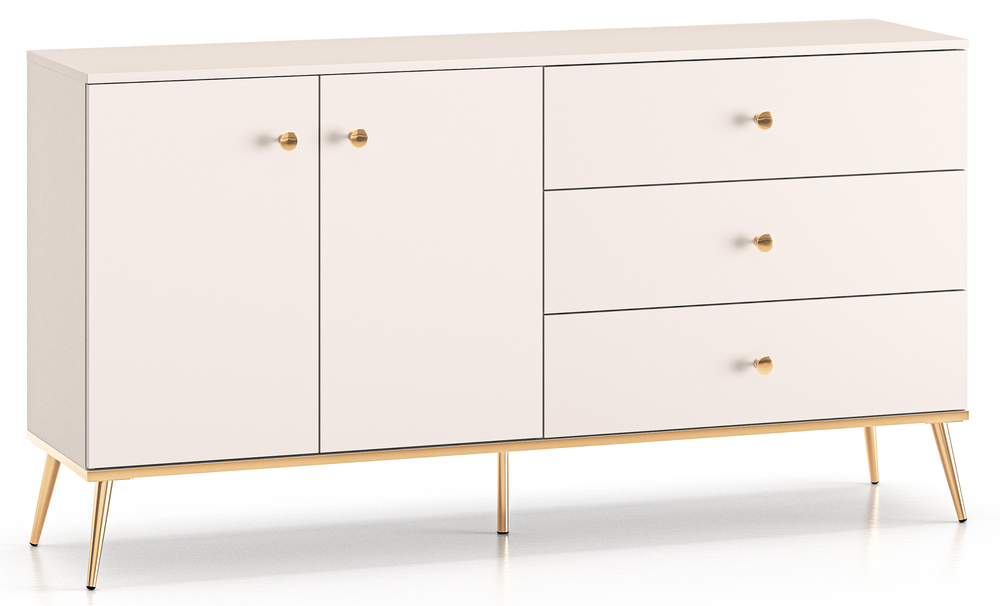 SELSEY Komoda dwudrzwiowa Selgin z trzema szufladami 160 cm szary beż ze złotymi nogami