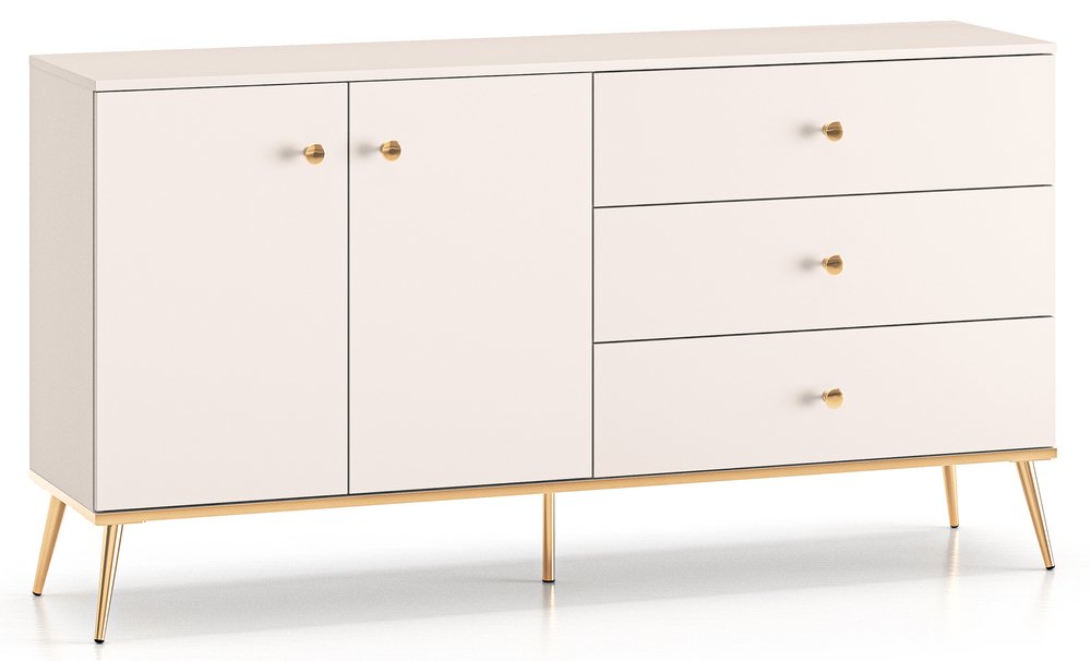 SELSEY Komoda dwudrzwiowa Selgin z trzema szufladami 160 cm szary beż ze złotymi nogami