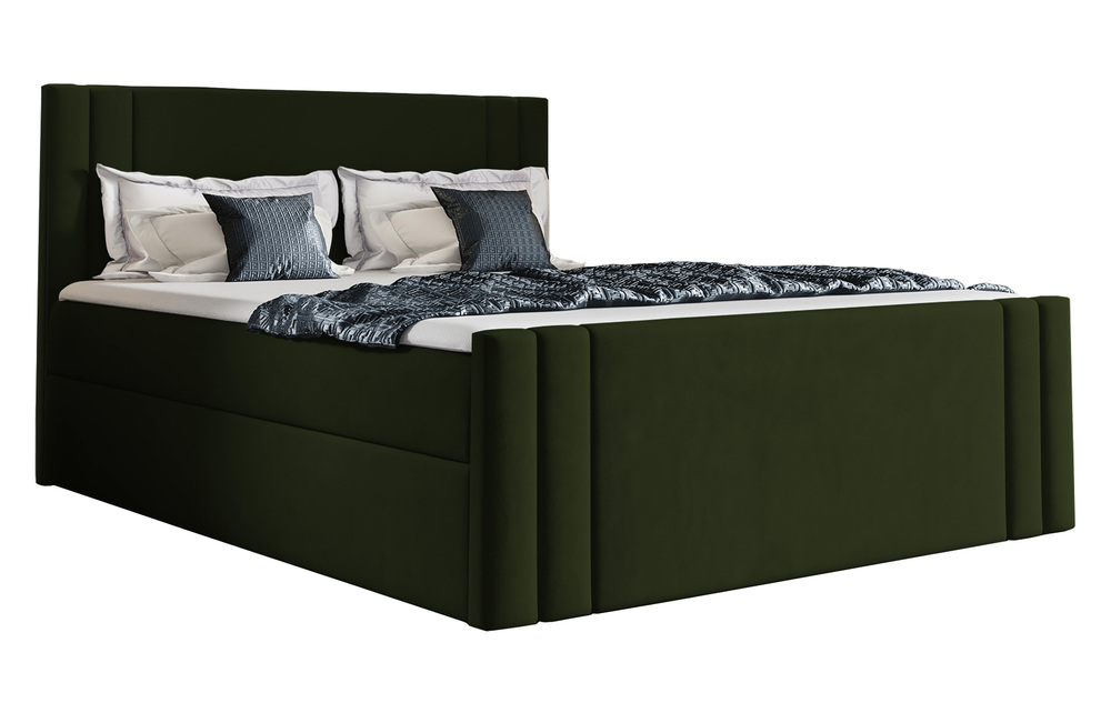 SELSEY Łóżko kontynentalne Dulmo 200x200 z dwoma pojemnikami, materacem i topperem oliwkowe hydrofobowe