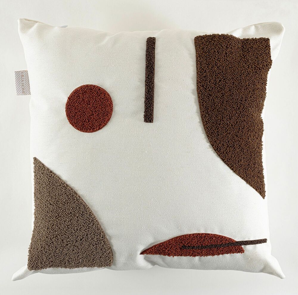 SELSEY Poduszka Craft 43x43 cm lniana biało-brązowa