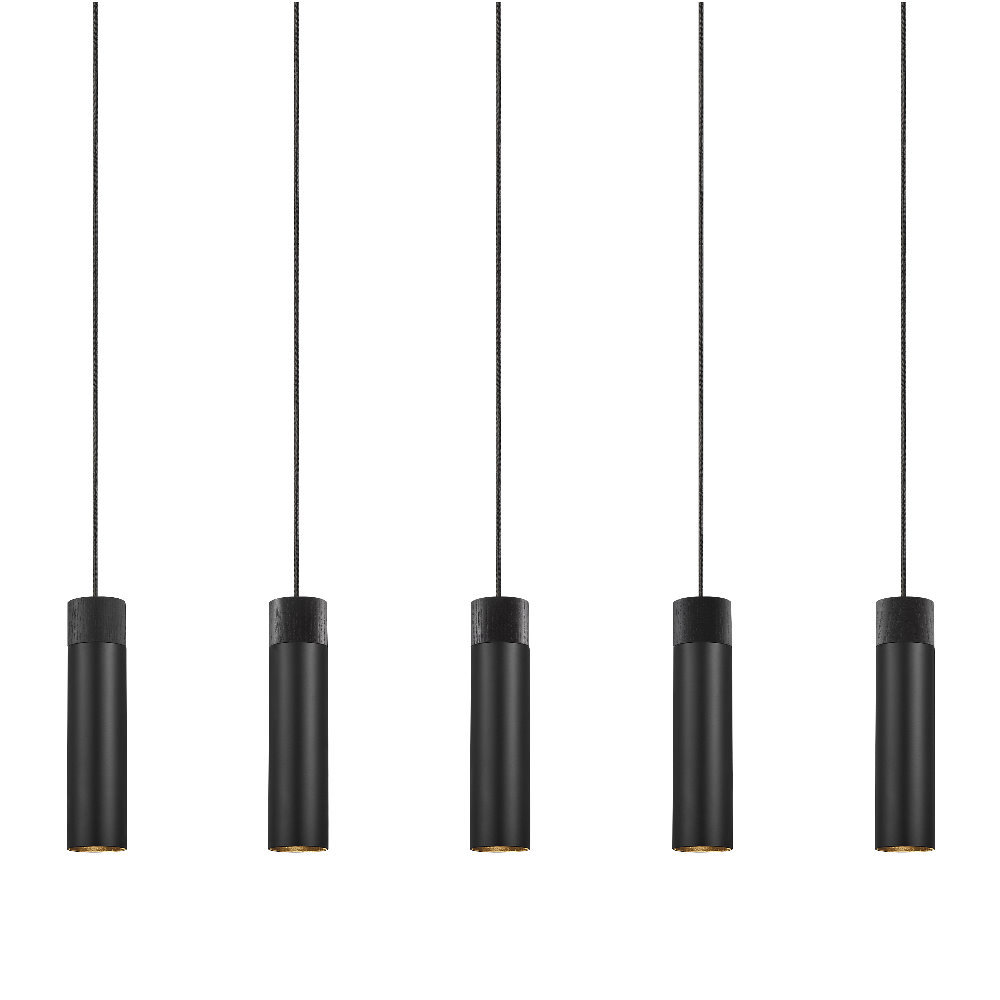 SELSEY Lampa wisząca Tilo x5 czarna z drewnianym pierścieniem