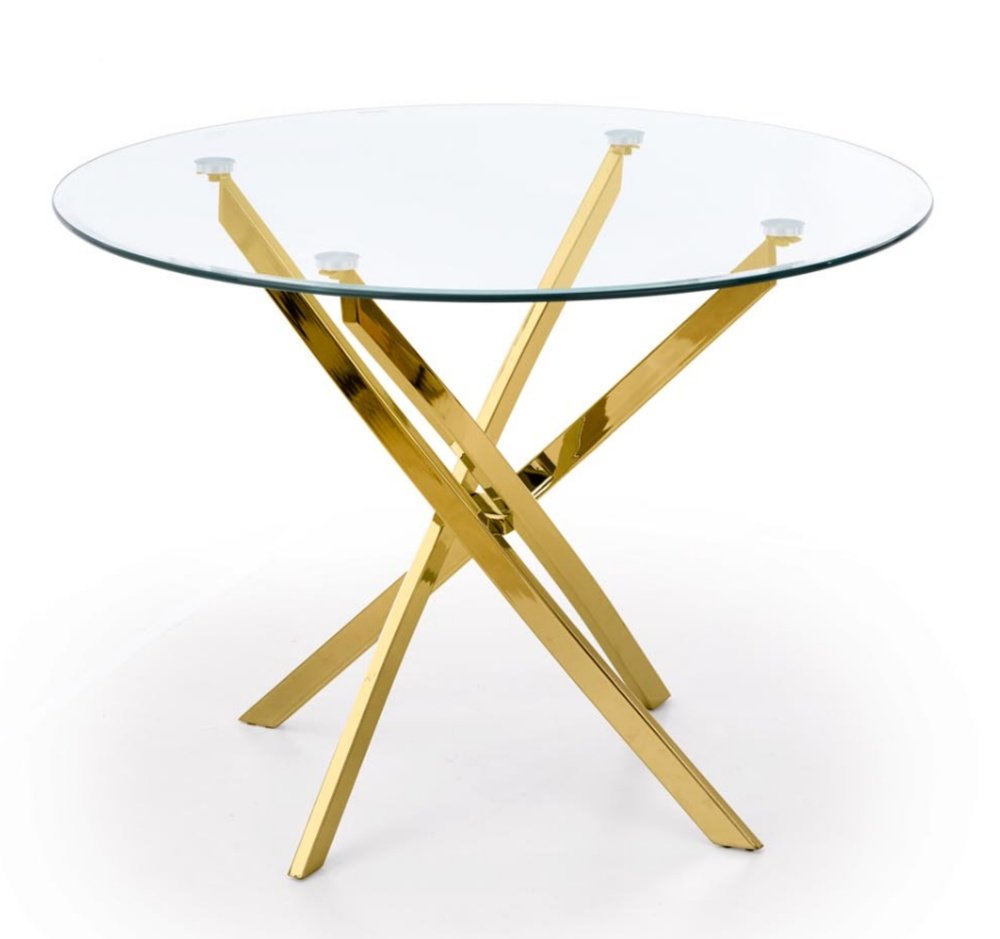 SELSEY Stół okrągły Saime średnica 100 cm transparentne szkło/ złota podstawa