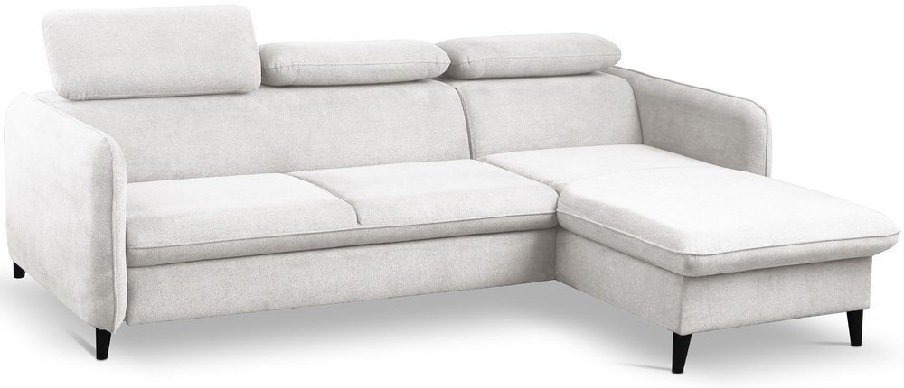 SELSEY Narożnik z funkcją spania Drene L-kształtny prawostronny z regulowanymi zagłówkami i pojemnikiem biały szenil hydrofobowy