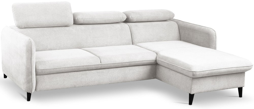 SELSEY Narożnik z funkcją spania Drene L-kształtny prawostronny z regulowanymi zagłówkami i pojemnikiem biały szenil hydrofobowy