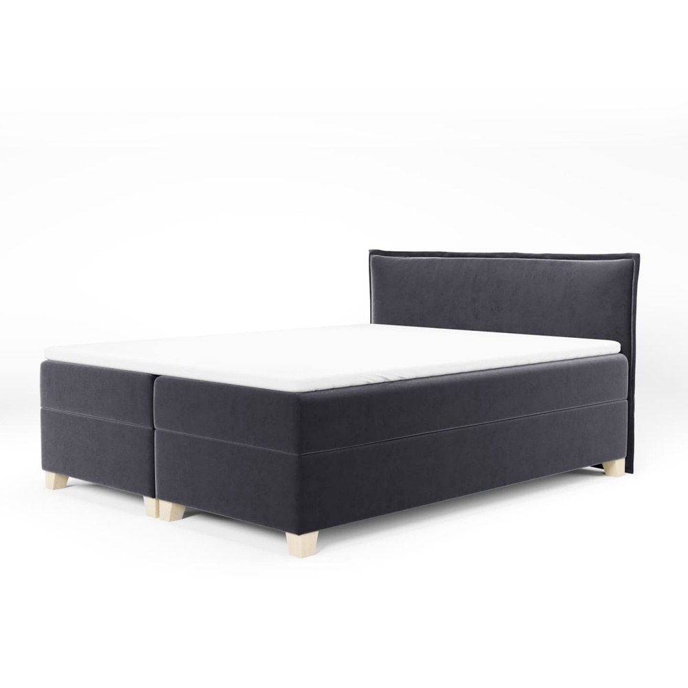 SELSEY Łóżko kontynentalne 160x200 cm Froncle z pojemnikami i topperem szare