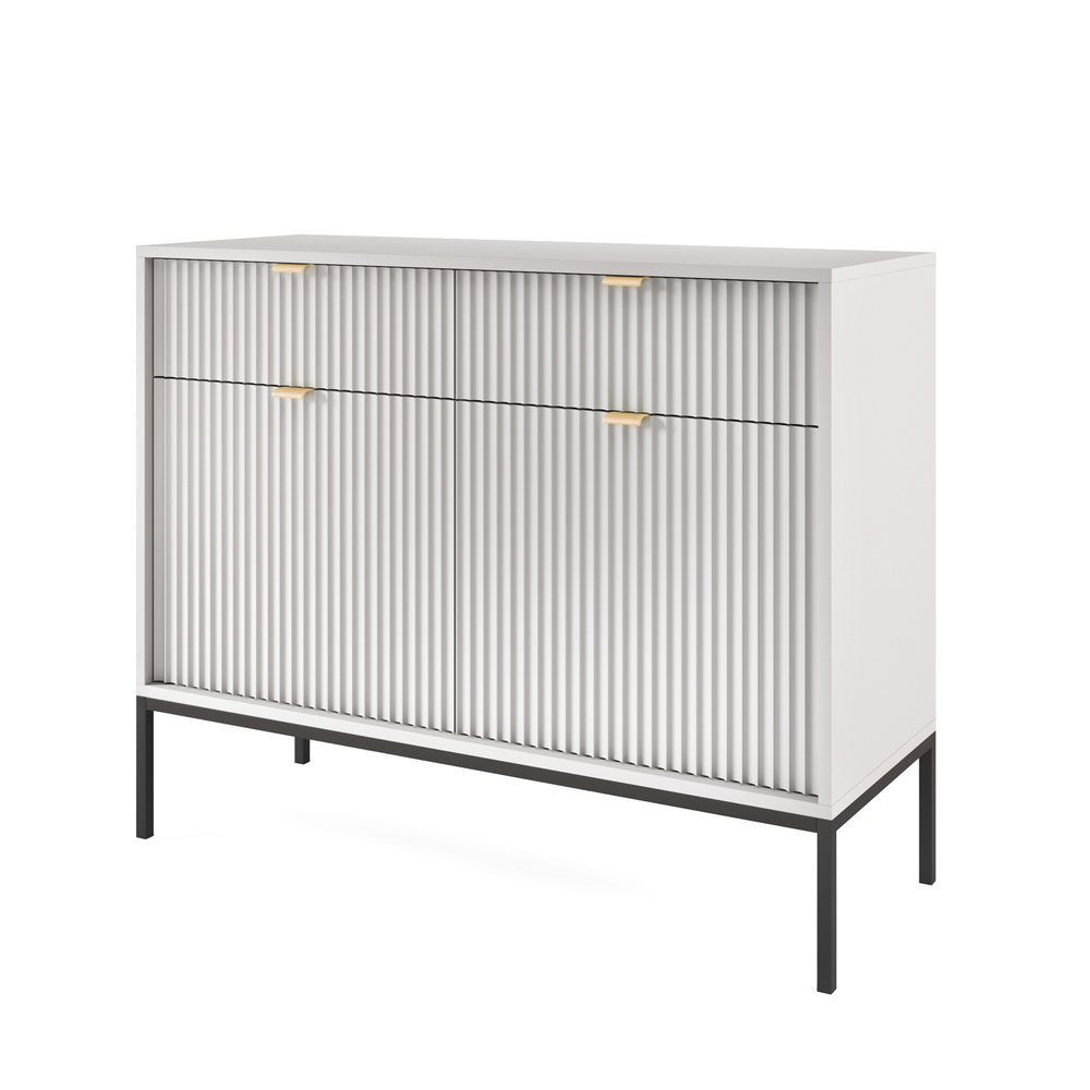 SELSEY Komoda dwudrzwiowa Vellore 104 cm szara z ryflowanymi frontami i złotymi uchwytami