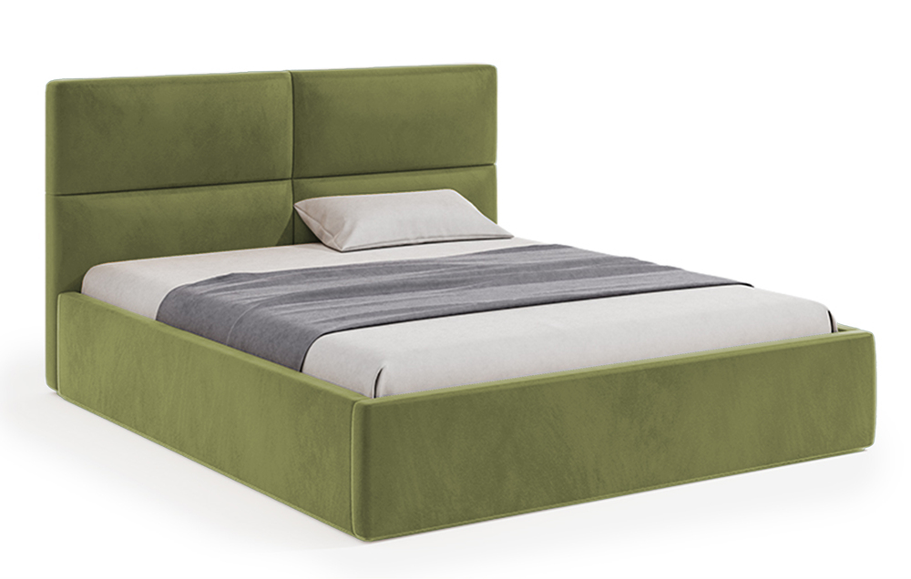 SELSEY Łóżko tapicerowane Helma 140x200 cm z pojemnikiem oliwkowe welur