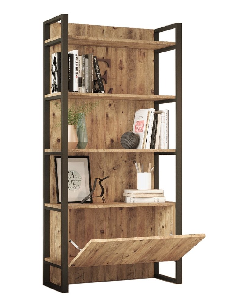 SELSEY Regał na książki Melofe 180 cm z wnęką sosna/czarny