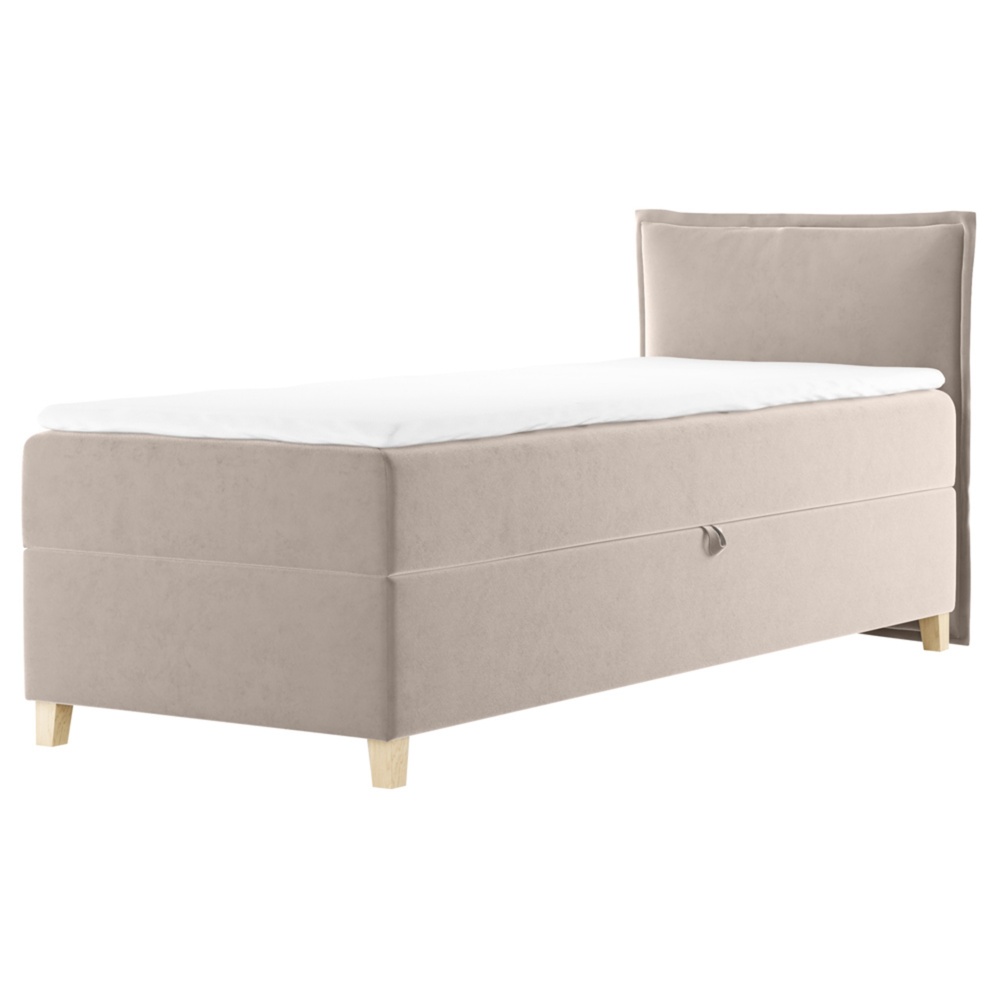 SELSEY Łóżko kontynentalne 80x200 cm Froncle z pojemnikiem i topperem jednoosobowe beżowe lewostronne