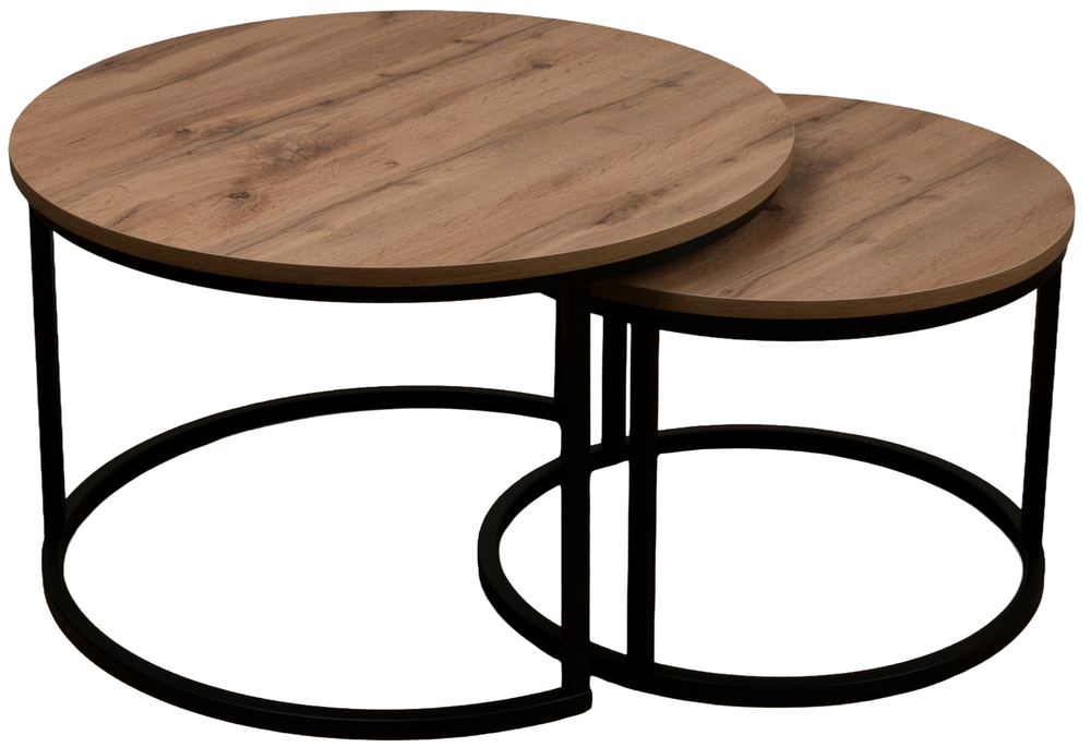 SELSEY Zestaw dwóch stolików kawowych Complle okrągłe 75 i 58 cm dąb wotan/czarne