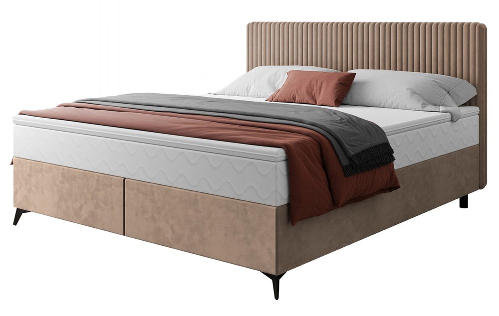 SELSEY Łóżko kontynentalne 140x200 cm Falwo z pojemnikiem jasnobrązowe gruby sztruks