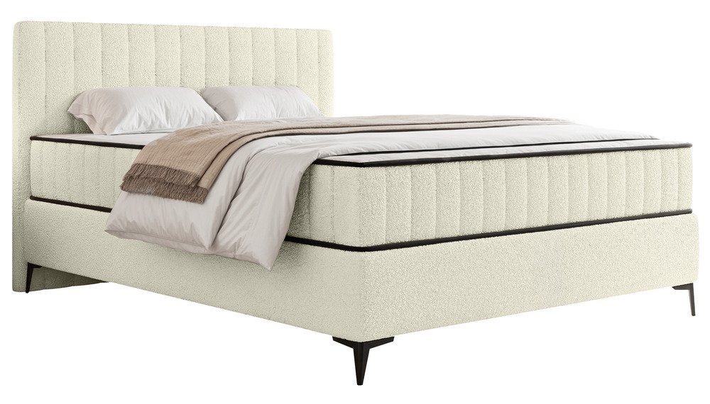 SELSEY Łóżko kontynentalne 140x200 cm Mufasso z pojemnikiem kremowe boucle