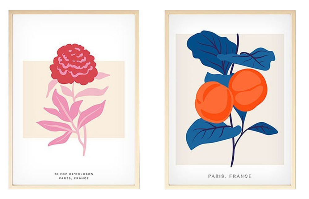 SELSEY Zestaw dwóch obrazów Bodenass 50x35 cm śliwki i róża