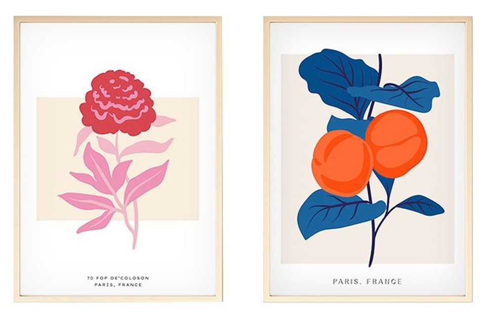 SELSEY Zestaw dwóch obrazów Bodenass 50x35 cm śliwki i róża